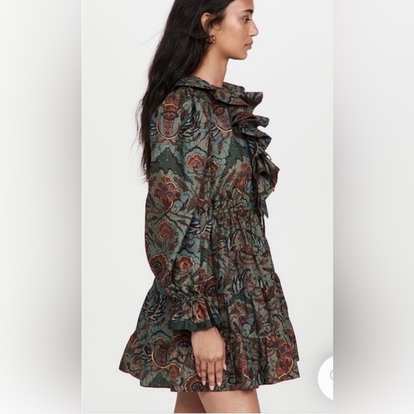 Ulla Johnson Caris Red and Brown Cocktail Dress with Bishop Sleeves SZ 2 - Picture 3 of 16